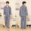 Women's Sleepwear est 100% Cotton Lovers Pajamas Sets Women Men Spring Long Sleeve Casual Soft Sleepwear Plaid Design Homewear Loungewear 230307