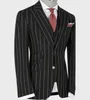 Costumes pour hommes d'affaires sur mesure 3 pièces costume noir rayé coupe cintrée veste de smoking manteau marié mariage formel bal sur mesure