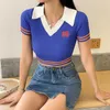 여자 T 셔츠 gril 여자 tshirts 프레피 스타일 패치 워크 색상 대비 여자 목 v- 넥 짧은 소매 의류