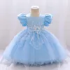 Mädchen Kleider Himmelblau Kurze Ärmel Spitze Pageant Abendkleid Prinzessin 6M-5Y Kinder Kleidung Elegante Kinder Geburtstag Party Kleid 2023