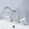 Bathroom Sink Faucets Polished Chrome Faucet Widespread 3pcs Ceramics Handles Basin 3 Holes Mixer Tap Nnf974