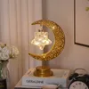 Dekorativa föremål Figurer Gold Ramadan Moon LED -lampdekoration för Home Metal Ramadan Kareem Lätt dekoration Eid Mubarak Muslim Eid Al Adha Gift 230307