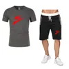 Survêtements de musculation d'été pour hommes, à la mode, Short à manches courtes, Kit de sport 2 pièces, Streetwear, ensembles de t-shirts avec LOGO imprimé de marque