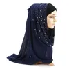 Abbigliamento etnico Sciarpa in chiffon con bolle da donna con borchie di diamanti Perle Testa islamica Scialli Hijab semplici Avvolge Tinta unita Musulmano