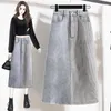 Skirts Women Denim Summer High Waist Color Block Split A-line Midi Skirt Streetwear Casual Jeans Female Fashion All-match