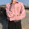 メンズカジュアルシャツIEFB秋のピンクシャツ長袖ブラウス2023トレンドシングルポケット韓国シックルーズトップ9A0651 230306