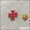 Pinos broches 10pcs 20mm Regalia maçônica Pino de lapela de esmalte vermelho e crachás Knights Templar Malta Mason Metal Craft Drop Deliver