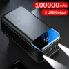 Snabb laddning Power Bank 100000mah Portable 3 USB PowerBank Extern batteriladdare för iPhone 11 12 13 14 Pro Sumsung Xiaomi