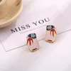 Stud Earrings Dripping Oil Heart Flower Geometric Female Ethnic Vintage Enamel Painting Earring Wedding Party Jewelry Gift