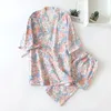Женская одежда для сна в японском стиле кимоно хлопок свежий стиль пижамский костюм Женский повседневная весна и летняя пижама с двумя частями 230307