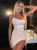 Casual Dresses CJFHJE Backless Solid One Shoulder Sleeveless Shirring Bandage Sexy Mini Strap Dress 2023 Bodycon Party Elegant Robe Y2K
