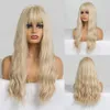 Synthetic Wigs Easihair Long Platinum White Synthetic Wigs for Women Natural Hair Wavy Wig with Bangs Heat Resistant Daily Party Cosplay 230227