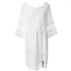 Robes de soirée grande taille L-6XL femmes été robe en dentelle mode blanc demi manches a-ligne évider Mini lâche casual Sexy