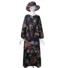 Etniska kläder muslimska abayat klänning Artistic Country Style Retro Print Robe Femme Musulman Cotton Pullover Round Neck A-Line