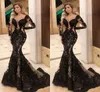 Vestidos preto sereia formal vestido de noite manga longa sexy sheer lantejoulas rendas longo vestidos de festa de baile feito sob encomenda 2023 novo robe de soiree