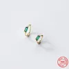 Hoop Earrings 925 Sterling Silver Emerald Green Square Zircon Ear Buckles Simple Fashion For Women Birthday Gift BSE740