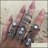 Klusterringar sier vintage snidad openwork palm hjärtformad opal kronblad joint ring 16 stycken set dam droppleverans smycken dhwii