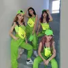 Sahne Giyim hip hop dans kostümleri kadın moda floresan yeşil yelek tulum sokak dans kıyafetleri modern caz dansçı kıyafeti dn6483