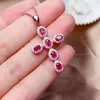 Chaînes Naturel Ruby / Émeraude Croix Pendentifs Collier S925 Sterling Argent Fine Mode Charme Bijoux Pour Femmes MeibaPJFS1