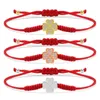 Braccialetti con ciondoli Cristallo bianco con zirconi cubici Bracciale con trifoglio a quattro cuori adorabile Donna con nodo fortunato tibetano Regalo di gioielli fatti a mano con cordino rosso