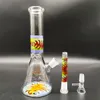 2023 HEADY Bong Glass Bong Water Pipe Blue Doodle Style Botten och Middle OEM ODM 10 tum Rökning Bubbler Dabber Rig Recycler 14mm Färgglad gemensam detaljhandel