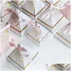 Favor Holders 50Pcs/Lot Triangar Pyramid Marble Candy Box Wedding Favors And Gifts Boxes Chocolate Bomboniera Giveaways Party Suppli Dh2Bk