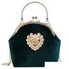 Handväskor Purses Female Veet Pearl Handväska Shoder Crossbody Bags Vintage Velor Heart Design Evening Bag Wedding Party Bride Clutch Dhhzj