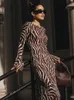 Robes décontractées Femmes Élégant Zebra Imprimer Maxi Robe Sexy Voir à travers Flare Manches Longues Slim Robe de soirée 2023 Printemps Casual Bohe Lady Robes Z0216