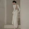 Party Dresses Wedding French Simple P ography Spring And Summer Backless Long Sleeve Arm Covering White Satin 230306