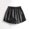 Damen-Shorts, hochwertig, hohe Damen-Schaffell-echtes Leder, elastische Taille, lockere Passform, Boot-Cut, weites Bein, lässige Streetwear-Hose