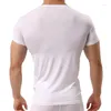 Sous-chemises YUFEIDA Sexy hommes glace soie col rond chemises transparentes hommes à manches courtes basique T-shirts hauts Slim Fitness sous-vêtements Homewear