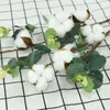 Couronnes de fleurs décoratives 4 têtes de branche de fleurs de coton séchées naturellement avec des feuilles d'eucalyptus artificielles vertes pour la couronne de mariage rétro Ho