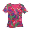 T-shirt da donna 2023 Abiti estivi coreani T-shirt Chic Sexy scollo a V Croce Color Blocking Stampa Top da donna Manica corta All Match Tees 32188