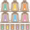 24pcs/set Easter Burlap Bags Cute Rabbit Bag Funny Bunny Egg Collection Bunches Candy Packaging Small Gift Pouch With Drawstring For Party Favor RRA