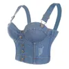 Kvinnors tankar camis sxthaenoo mode sexig denim jeans kvinnoknapp bustier bh nattklubb party beskuren topp väst plus storlek 230306