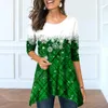 Blusas femininas de Natal Blusa da blusa da estampa xadrez de flocos de neve feminino Crew pescoço solto tops irregulares Pullover Spring outono de manga longa camisetas de escritório