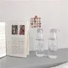Bicchieri da vino Pittura astratta Stampa Bottiglia di vetro Viaggio semplice Coperchio con guarnizione portatile Tazze da caffè Set Tazza carina trasparente e di grande capacità