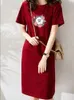 Sukienki na imprezę Modną druk kwiatowy dziewczyna tshirt-dress-damska sukienka damska lato 2023 O-Neck swobodne koreańskie ubrania Midi