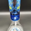 14 Inch Heady Bong Glass Bong Blue Doodle Mass Painting Heavy Thick 9MM Thickness Freezer Luxury Hookah Glass Bong Dabber Rig Water Smoke Pipe with 14mm