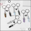 Keychains Lanyards 2st/Set Lover Natural Stone Keyrings Hexagonal Crystal Pendant Tiger Eye Key Rings Chain for Women Men Car Hol DHSVB