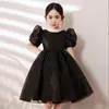 Robes de fille noir luxe fleur à manches courtes col rond robe pour enfants robe de fête formelle bébé