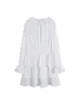 Casual klänningar Kvinnor broderad krage ruffled miniklänning kvinnlig mode vintage långärmad elastisk midja 2023 Summer Office Outfit