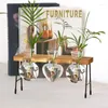 Vases plante Terrarium Vase clair avec support en bois bureau verre planteur hydroponique pour la maison jardin mariage décor