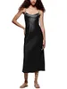 Casual Dresses Elegant Satin Dress for Women Sexig spaghetti rem rygglöst ihålig bodycon maxi lång bröllopsfest vestido