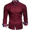 Men's Casual Shirts Slim Men Shirt Plaid Turn-down Collar Single-breasted Formal Dress Shirt Spring Slim Male Polo Shirt Business Camisa T-shirt 230307