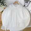 Women's Blouses Fairy Mesh Shirt Sweet Girls Ruffled Doll Collar White Tulle Top 2023 Loose Thin Summer Long Sleeve Sheer Women Blouse