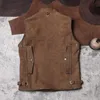 Hommes gilets 2023 Vintage marron Safari Style en cuir véritable gilet hommes grande taille 4XL réel naturel épais peau de vache printemps Slim Fit manteau court