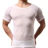 Maglietta intima da uomo sexy T-shirt trasparente in maglia Heren Canotte Fitness Pantaloncini a maniche Top Tee Intimo da notte Camiseta Camicie