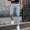 Men's Pants Spring Fashion Plaid Printed Pencil Pants For Mens Vintage Mid Waist Button Trouser Male Summer Casual Long Pant Streetwear 230307