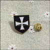 Pins broszki 100pcs Masońska szpilka do klap i odznaki emalii mason biały krzyż czarna tarcza chrześcijańska armia krzyżowca Knights Templar Dro dhvf2